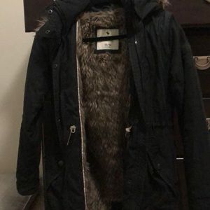 Abercrombie Girls black fur lined parka